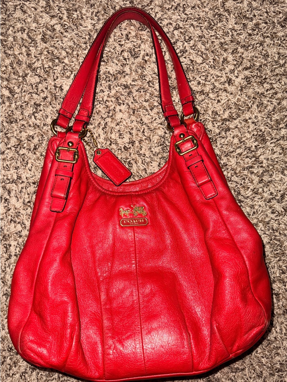 Coach Red Leather Shoulder Hobo with Gold Accents